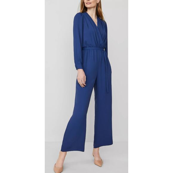 Ann Taylor Petite Wrap Jumpsuit Blue NWOT 16P Plus - Picture 1 of 5